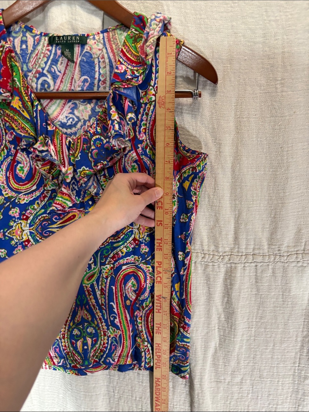 Ralph Lauren Blue Paisley Ruffle Blouse - Picture 4 of 6